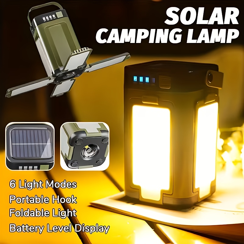Outdoor Lighting Solar - ソーラー充電式折りたたみ式2000mAhパワーバンク付き屋外ポータブルキャンプライト、インテリジェントディスプレイ搭載ポータブル吊り下げテントライト