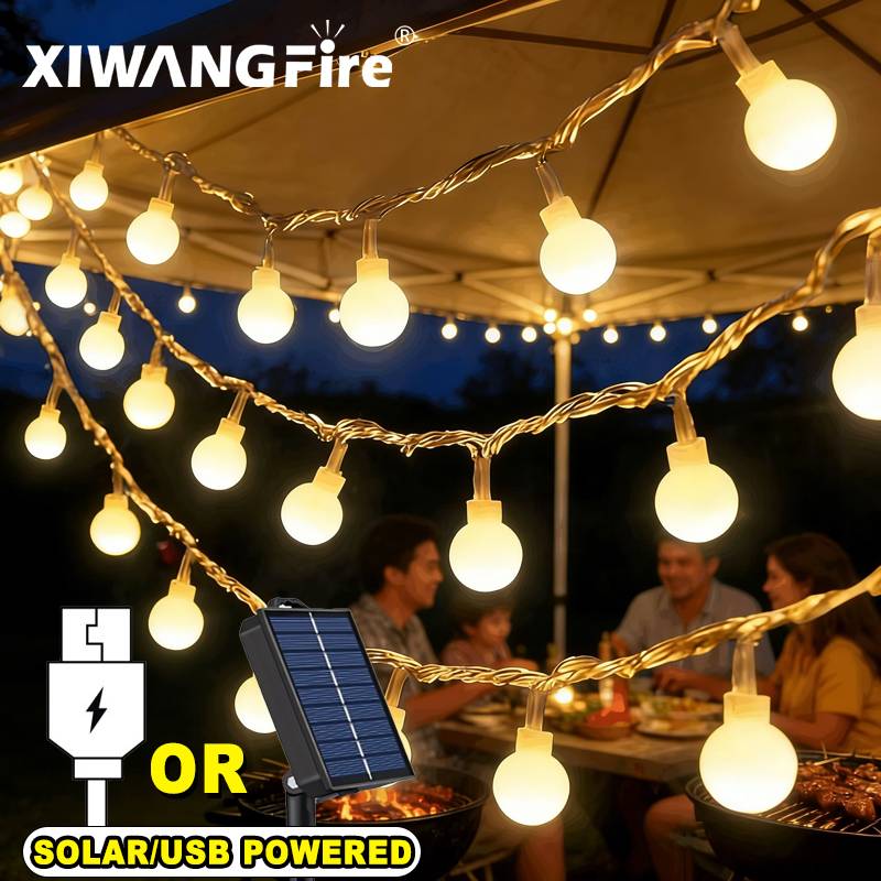 Outdoor Lighting Solar - 3-10M ソーラー/USB/バッテリー式ストリングライト、フェアリーグローブボールLED、防水屋外用、クリスマス、結婚式、庭、キャンプ、テントの装飾に