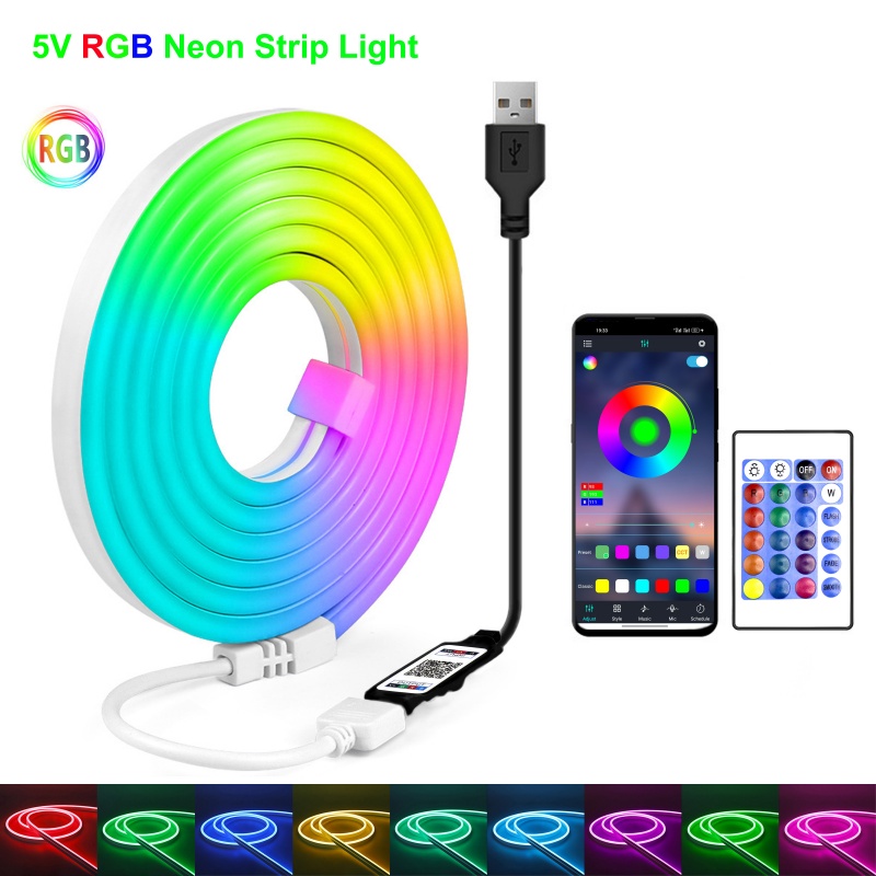 Outdoor Lighting No Wiring - RGB LED ネオンストリップ 5V USB Bluetooth