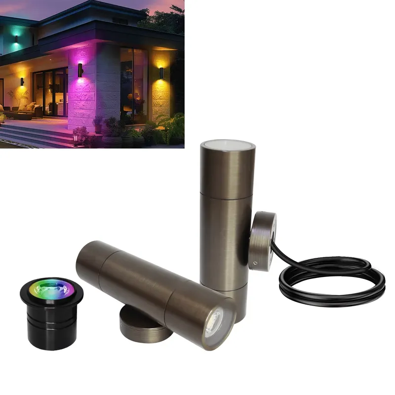 Outdoor Lighting Ip65 - 耐久性のある真鍮製屋外LEDウォールライト、IP65防水設計、12W 24VスマートLED RGBW屋外ウォールライト、庭園通路照明