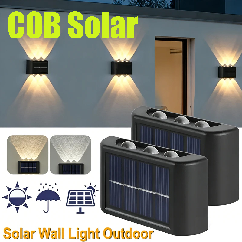 Outdoor Lighting Solar - COB ソーラーウォールランプ屋外防水ソーラーライト上下凸レンズ照明庭街路景観バルコニー屋外用