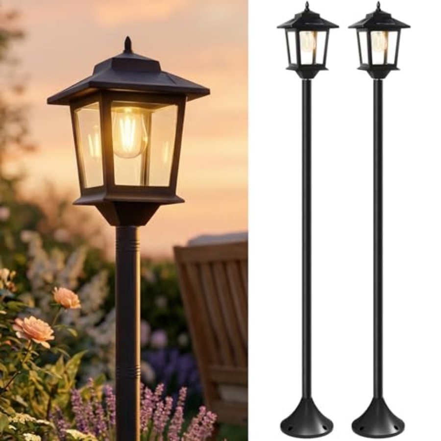 Outdoor Lighting Solar - 屋外ソーラーポストライト、2個パック63インチ夕暮れから夜明けまで点灯するソーラーランプポスト、防水フロアランプ、パティオ用ウォームホワイトポールライト