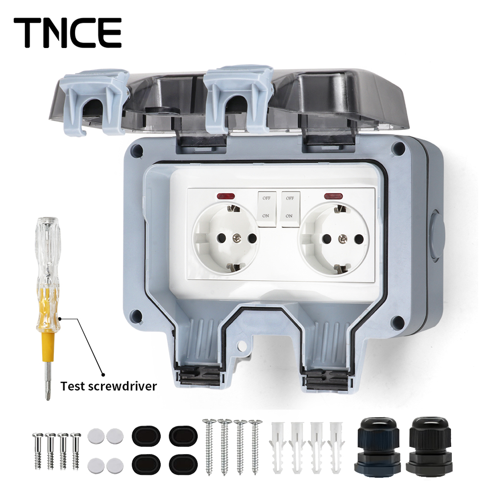 Outdoor Lighting No Outlet - TNCE IP66 防水ソケット屋外 16A 電気コンセントボックス、インジケーターライトスイッチ付き、防塵ボックス、家庭用耐候性