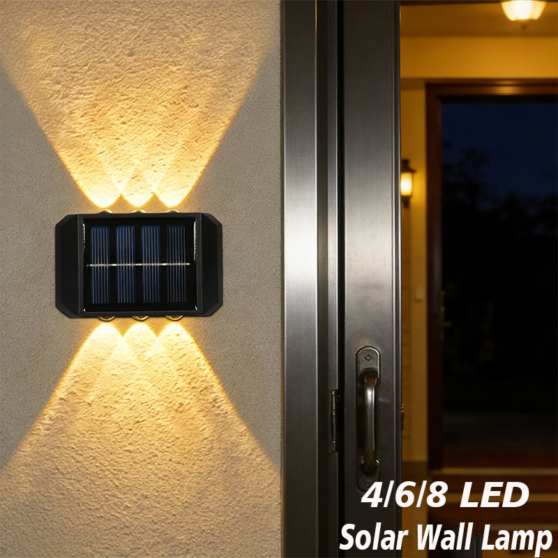 Outdoor Lighting With Outlet - 4/6/8 LED ソーラー屋外ライトソーラー照明防水ランプ街灯エクステリアガーデン装飾ガーランドソーラーウォールライト