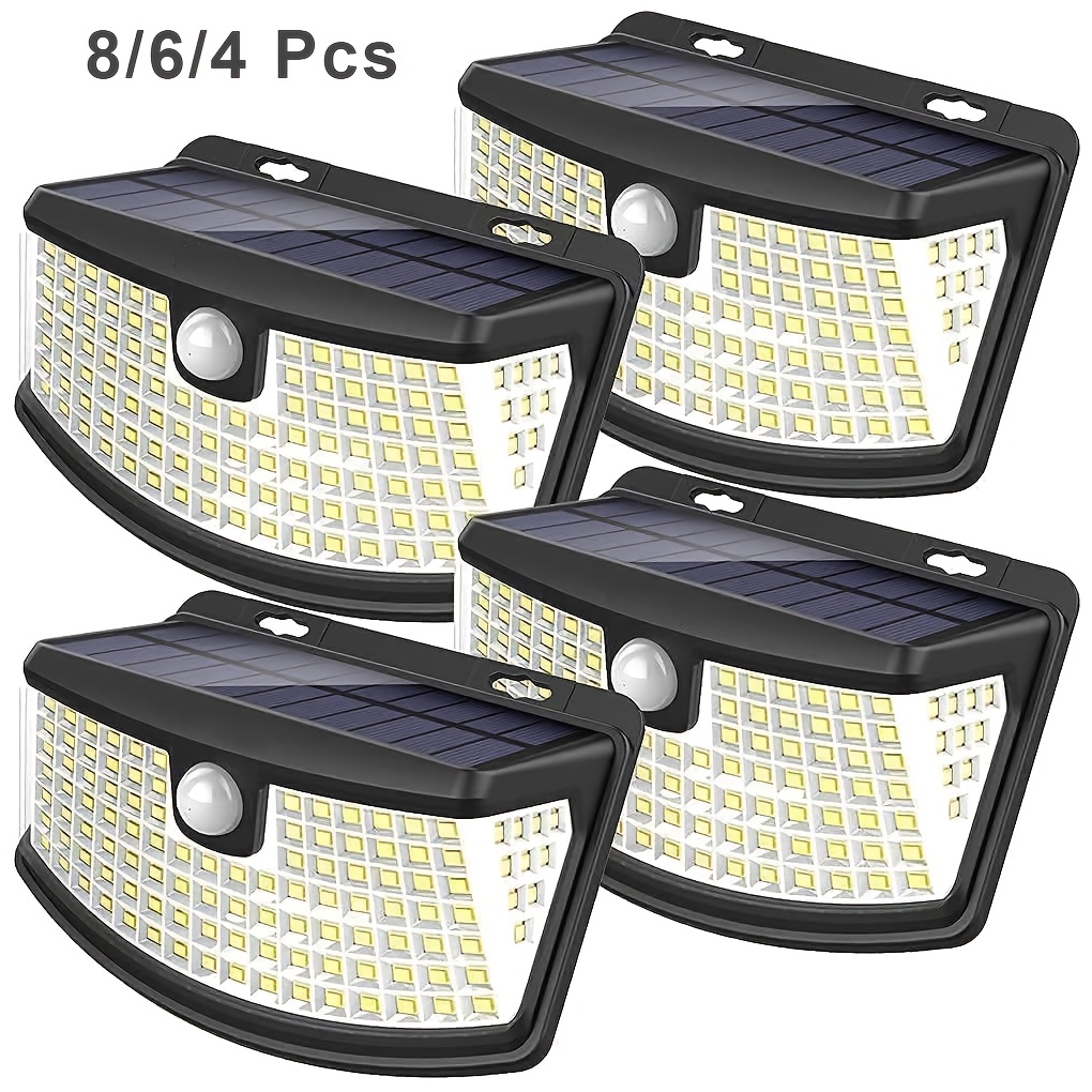 Outdoor Lighting Ip65 - 8/6/4個入りソーラーモーションセンサーライト、120個のLEDとリフレクター付き、270 ° 広角、IP65防水、屋外階段、庭、通路、フェンス、玄関、ガレージ、デッキに最適、商業施設（モール、ホテル、図書館）向け18時間連続点灯