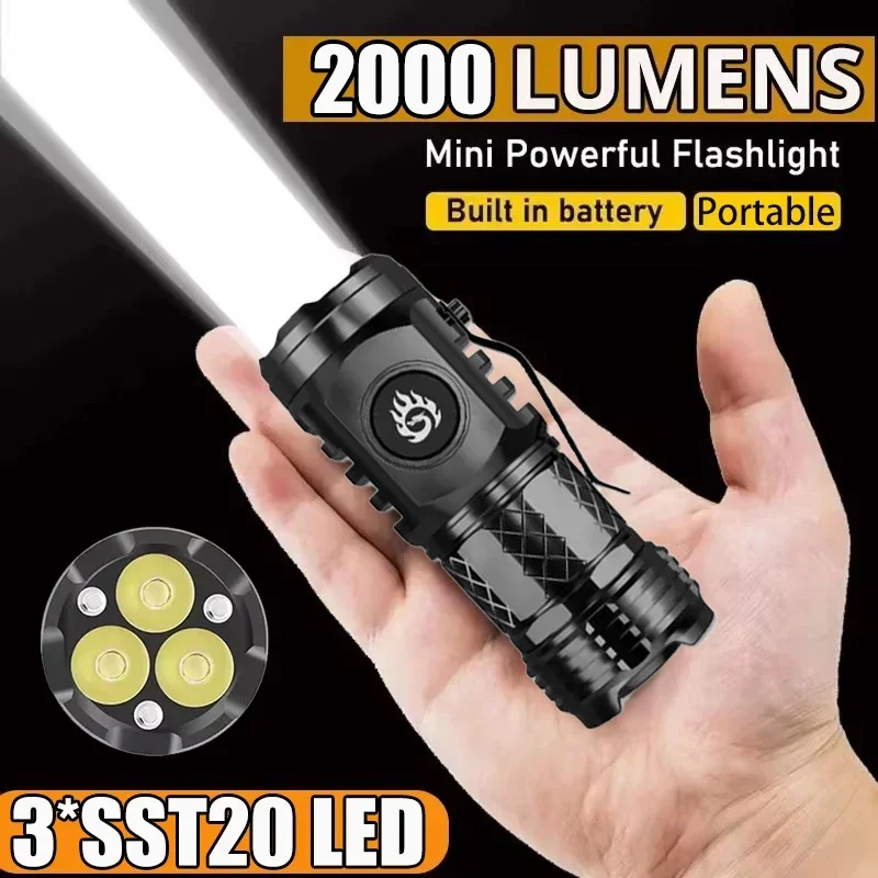 Outdoor Lighting Brands - 高強力戦術懐中電灯 3LED ミニキーホルダートーチ USB 充電式屋外防水キャンプランタン キャップクリップ付き