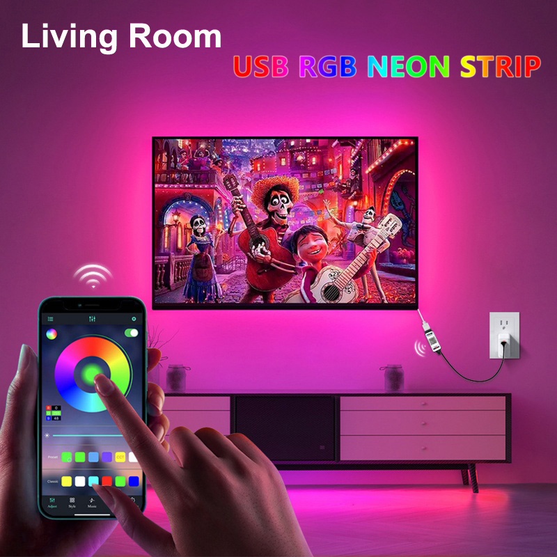 RGB LED ネオンストリップ 5V USB Blueto - Outdoor Lighting No Wiring のレビューと価格