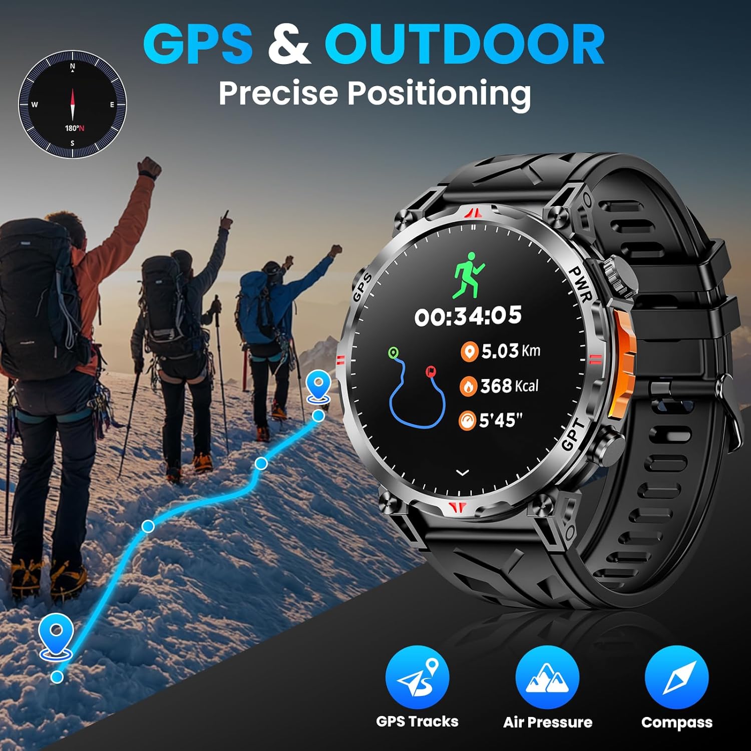 2026 新軍事 GPS 戦術スマートウォッチ男性屋外コンパ - Outdoor Lighting Smart Controller のレビューと価格