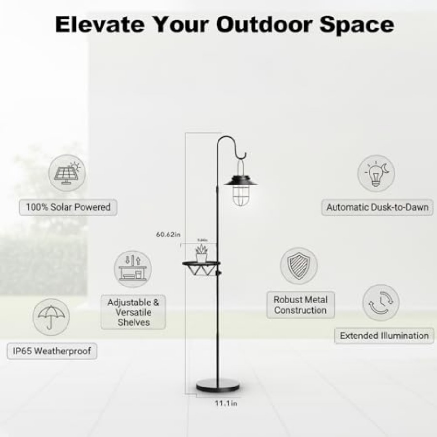 ソーラーフロアランプ（テーブル付き）、60インチ屋外用シェパ - Outdoor Lighting Solar のレビューと価格