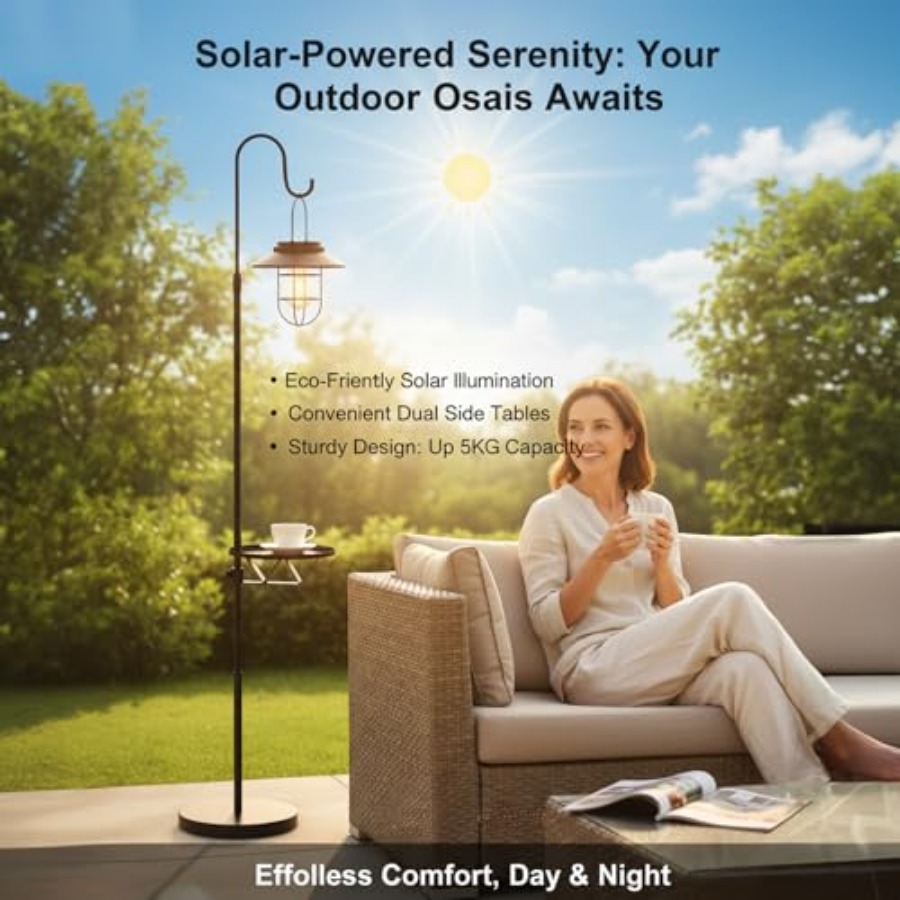 ソーラーフロアランプ（テーブル付き）、60インチ屋外用シェパ - Outdoor Lighting Solar のレビューと価格