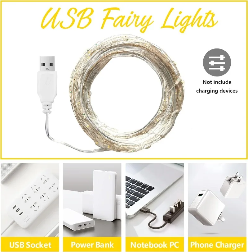 USB LED ストリングライト銅銀線ガーランドライト防水  - Outdoor Lighting No Wiring のレビューと価格