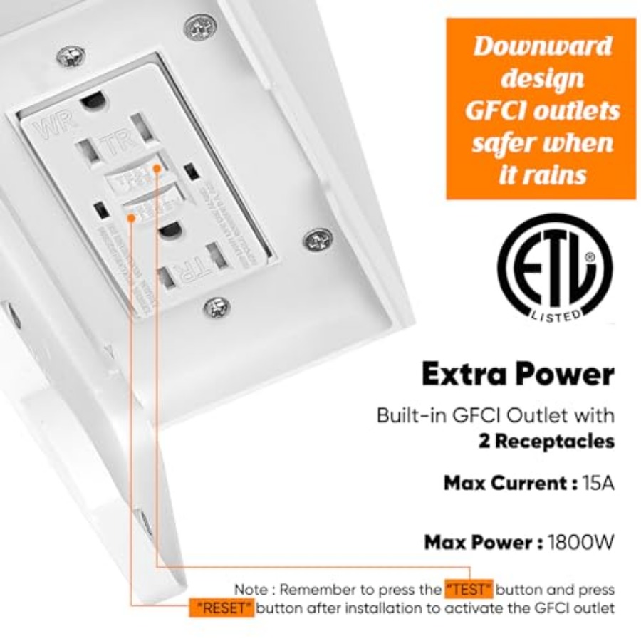 GFCIコンセント付きポーチライト、モーションセンサー搭載、 - Outdoor Lighting No Outlet のレビューと価格
