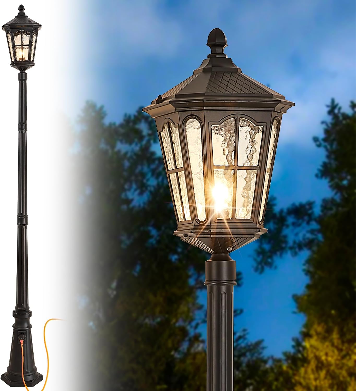防水屋外ポールライト、コンセント付き、夕暮れから夜明けまで点 - Outdoor Lighting No Outlet のレビューと価格