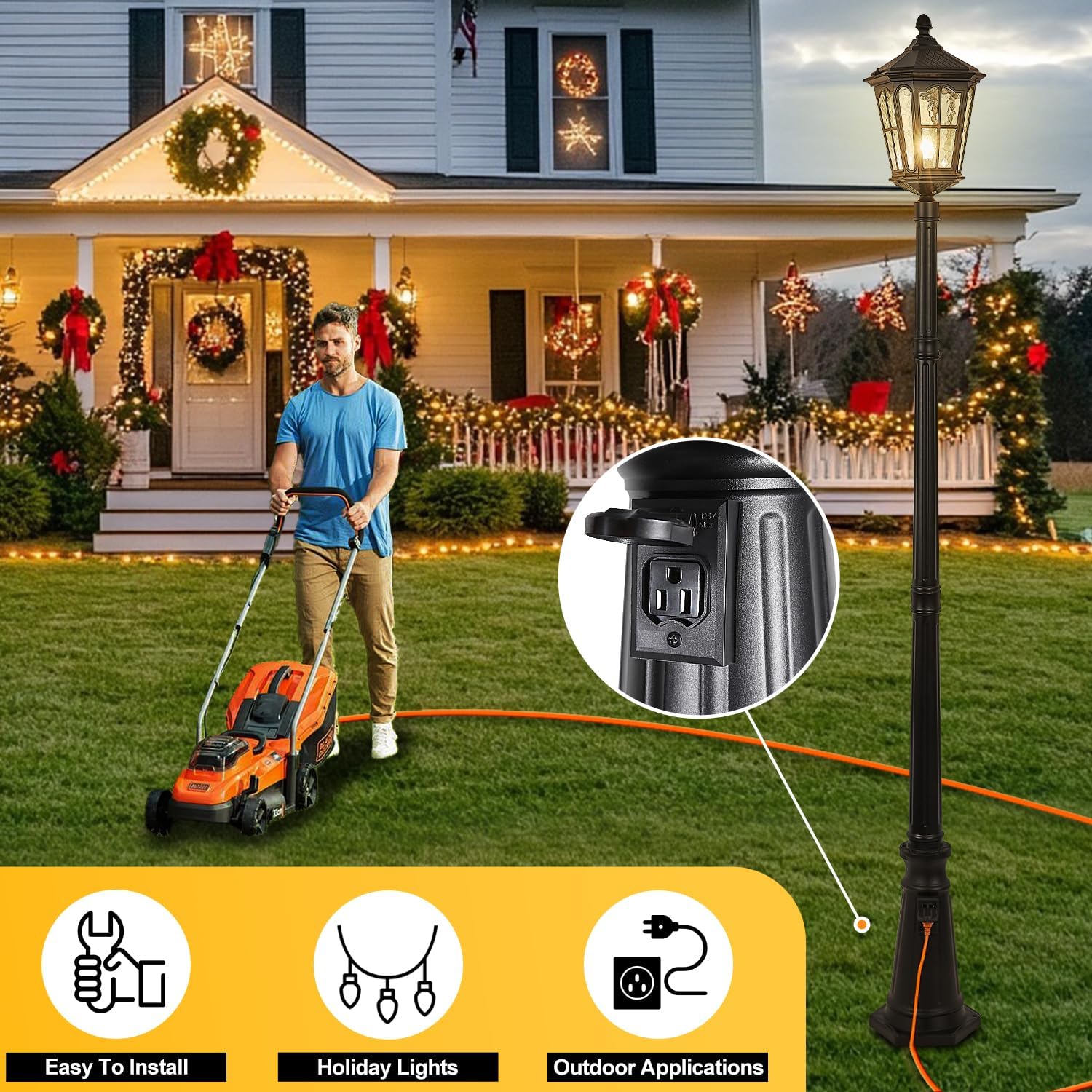 防水屋外ポールライト、コンセント付き、夕暮れから夜明けまで点 - Outdoor Lighting No Outlet のレビューと価格