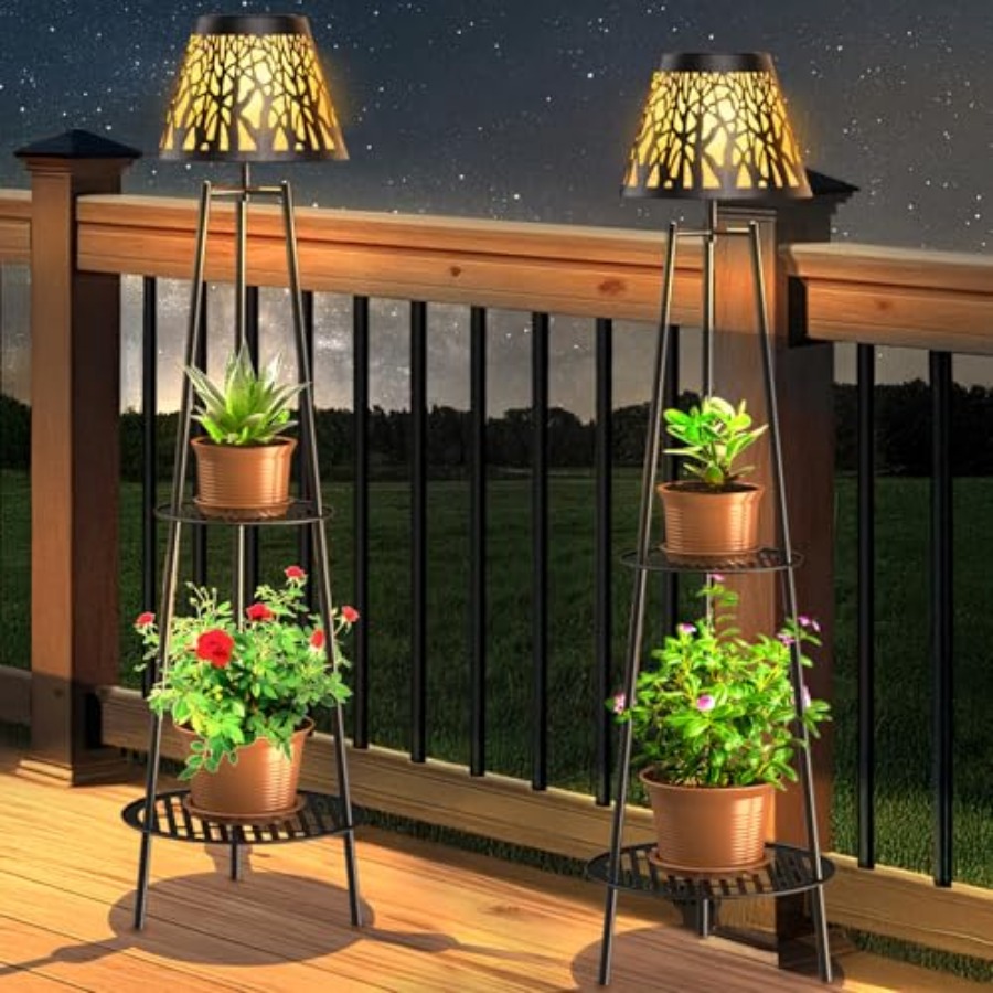 2パック屋外ソーラーフロアランプ、植物スタンド付き、防水メタ - Outdoor Lighting Solar のレビューと価格