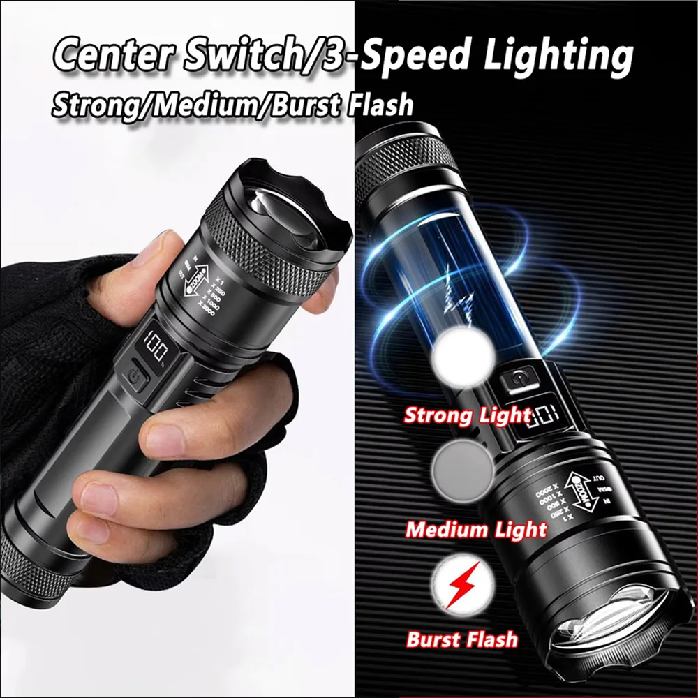 充電式 LED 懐中電灯 ズーム可能なトーチ LCD ディス - Outdoor Lighting Brands のレビューと価格